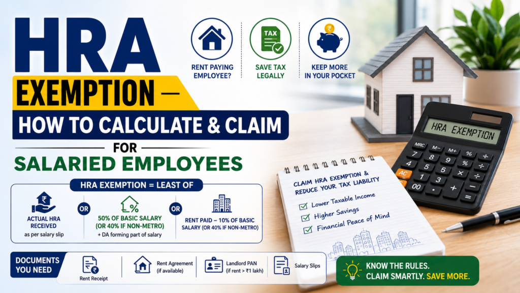 HRA exemption calculation formula India 2026